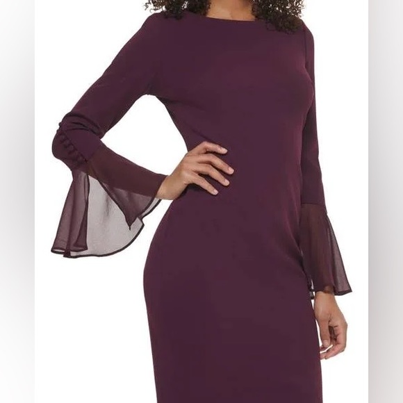 Calvin Klein Boat Neck Flare Sleeve w/buttons Dress - Picture 7 of 9